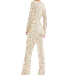 Mac Duggal Long Sleeve Sequin Jumpsuit